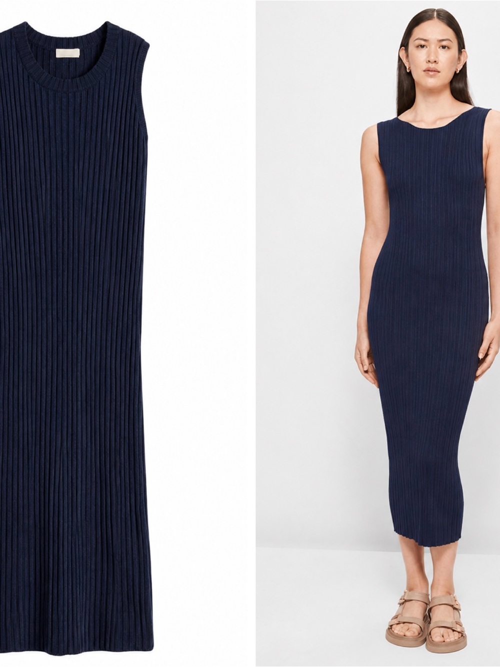 H&M Cashmere Blend Navy Ribbed Sleeveless Midi Dress